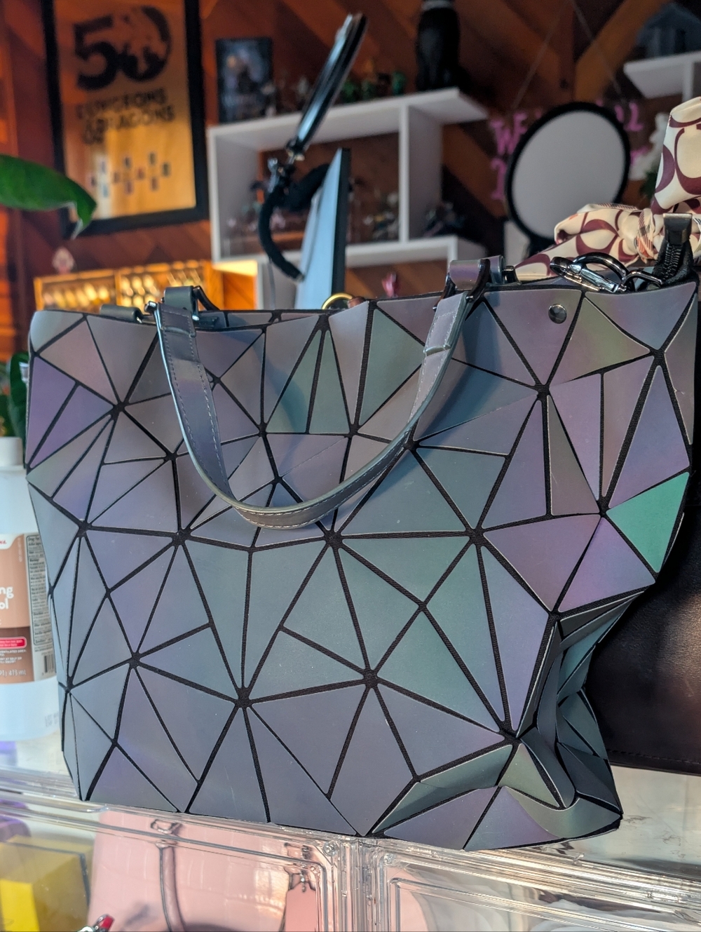 Iridescent Geometric Tote Bag and Wallet - Black